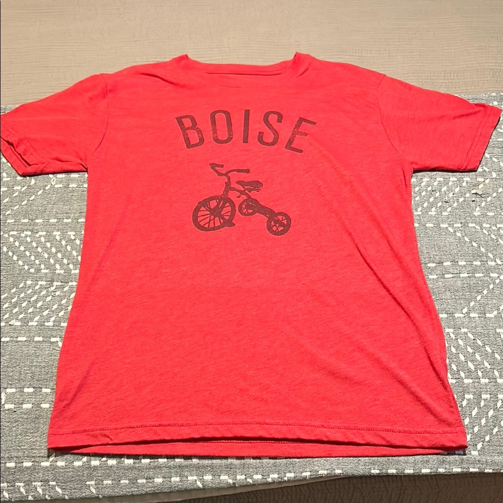 Red Short Sleeve Tee with Bicycle Graphic